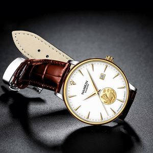 Montres mécaniques pour hommes personnalisées avec bracelet en cuir simple, en or 18 carats, motif Kirin, résistantes à l'eau, mouvement Hangzhou, cadran à aiguilles - Product Image 2