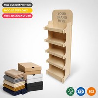 Exhibidor de Madera Contrachapada de 5 Niveles Personalizado para Ropa y Zapatos, Estante de Madera para Piso, Fácil de Montar, Certificado FSC