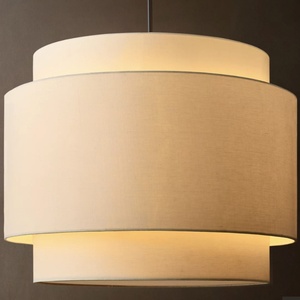 Lampe suspendue en tissu de lin style tambour à étages, finition couleur avoine, pour restaurant, villa, boutique, hôtel - Product Image 1
