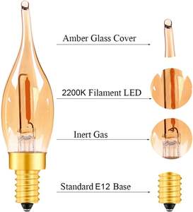 Mini <span class=keywords><strong>bombillas</strong></span> LED regulables AC DC E10/E12/E14/1W/2W Edison C22/C22T lámpara de filamento vela certificada ROHS para iluminación de araña - Product Image 3