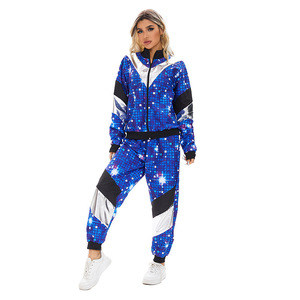 Conjunto Retro de Chaqueta y Pantalones Estilo Disco de los 80, Unisex, Diseño de Cielo Estrellado, Ligero, para Fiestas Hip Hop - Product Image 2