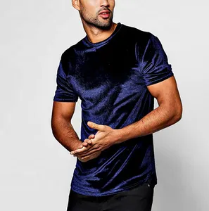 ड्रॉप शोल्डर टी शर्ट के विक्रेता कस्टम लोगो स्फटिक कैजुअल फैशन 230gsm ब्लू वेलवेट टी शर्ट पुरुष