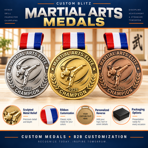 Medallas Personalizadas de Campeonato de Artes Marciales en Oro, Plata y Bronce con Diseños Esculpidos de Patadas y Cintas Personalizadas para el Cuello OEM - Product Image 4