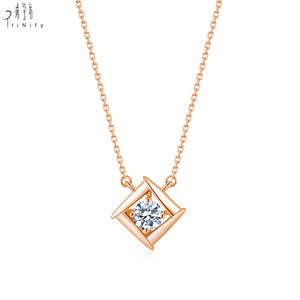 Latest Trendy Rhombus Shape Single Diamond Series 18K Solid Rose Gold Real Natural Diamond Pendant Chain <b>Necklace</b> Gift For Women - Product Image 1