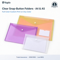 Pochette transparente en PP avec fermeture à bouton-pression A4 et A5, enveloppe en plastique imperméable pour le classement au bureau, à l'école ou à la maison