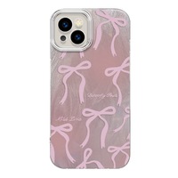 Funda de teléfono móvil de PC con patrón de seda plateada con estampado de lazo grande Rosa degradado para Iphone 8 X Xr Xs Max 11 12 13 14 15 16 17 Air