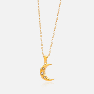 Collar de Acero Inoxidable con Baño de Oro PVD de 18K, Diseño de Estrella Islámica y Luna Creciente, para Mujer, con Colgante de Sol y Luna - Product Image 1
