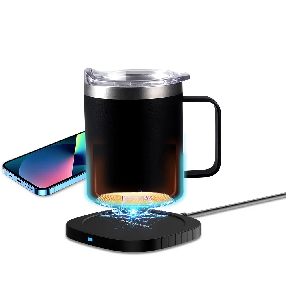55 Grad selbst heizend beheizte Edelstahl ladung Doppelwandige Kaffee becher mit 15W kabellosem Telefon ladegerät