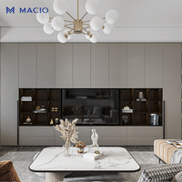 Système de console TV murale flottante modulaire personnalisable MACIO de luxe avec étagères ouvertes pour projets commerciaux