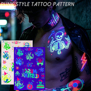 Autocollants de tatouage rétro années 90 Pop Art, cassette fluorescente vibrante, boombox, disco, <span class=keywords><strong>techno</strong></span>, couleurs vives, décalcomanies temporaires pour le corps - Product Image 4