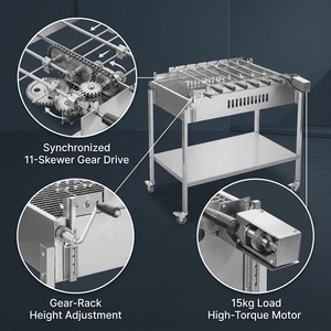 Barbecue à charbon de bois portable en acier inoxydable avec roues, système de chaîne automatique intégré pour Foukou, idéal pour la Grèce - Product Image 3