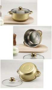 Ensemble de casseroles haut de gamme en acier inoxydable pour l'exportation transfrontalière, poignées dorées, 12 pièces, lavage à la main uniquement, couvercles en verre multicouche - Product Image 4