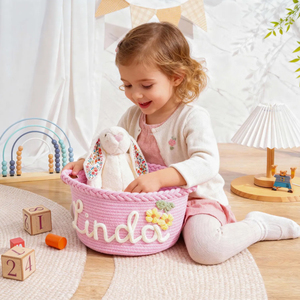 Cesta de Regalo de Algodón Tejida Plegable Personalizada Hecha a Mano para Baby Shower, Cesta de Almacenamiento de Juguetes para Bebés Niñas y Niños - Product Image 3