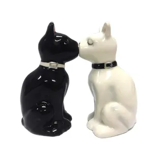 Decorativo personalizado bonito gatos de cerâmica sal e pimenta shakers definir atacado