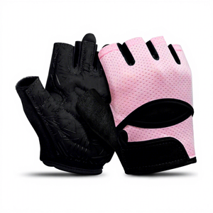 Women Fitness <b>Gloves</b> Open Finger Pink Gray Workout Training Gym Exercise Perforated Breathable Half Finger <b>Gloves</b> - Product Image 3