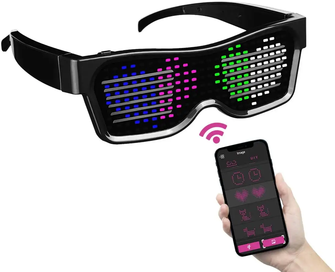 2024 Draadloze App Diy Rgb Led Glow Zonnebril Feestbril Neon Led Light Bril