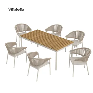 Leisure Rope Furniture Garden Dining Set Patio Aluminum Restaurant Dining Furniture Outdoor Table And Chair