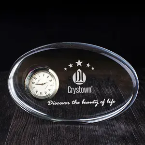 Horloge de Table en verre vintage en cristal, cristal, pyramide en forme de cœur ovale et de diamant, à cadran doré classique, pour bureau de mariage
