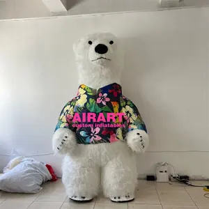 코트 풍선 북극곰 의상 착용, 봉제 소재로 풍선 흰 곰 의상