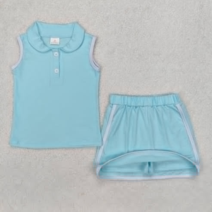 Ensemble de jupe-short de tennis d'été pour petite fille, chemise polo sans manches à col Peter Pan et jupe-short assortie, tenue 2 pièces - Product Image 3
