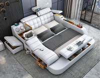 Meubles de chambre à coucher modernes Lit tatami multifonctionnel avec rangement, massage et haut-parleurs Lit en cuir