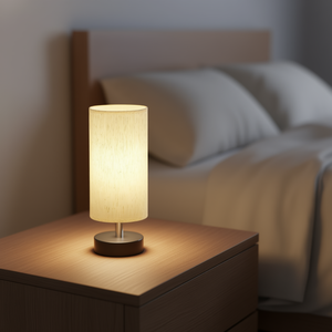Lampe de table minimaliste crème, style moderne, lumière LED, base E27, pour table de chevet, abat-jour cylindrique - Product Image 2