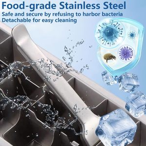 Bacs <span class=keywords><strong>à</strong></span> <span class=keywords><strong>glaçons</strong></span> en acier inoxydable, plateaux <span class=keywords><strong>à</strong></span> <span class=keywords><strong>glaçons</strong></span> en métal pour congélateur, design d'inspiration <span class=keywords><strong>vintage</strong></span> avec levier de déverrouillage, poignée de retrait - Product Image 3