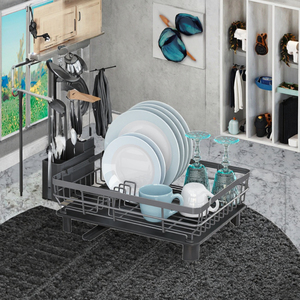 MIXWARES <span class=keywords><strong>Escurridor</strong></span> de Platos de un Solo Nivel para Cocina, <span class=keywords><strong>Escurridor</strong></span> de Encimera de Acero al Carbono <span class=keywords><strong>con</strong></span> Soporte para Palillos y Utensilios - Product Image 2