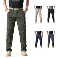 Pantalon cargo tactique pour homme, taille mi-haute, fermeture éclair, coupe ajustée, style décontracté, multi-poches, vente en gros