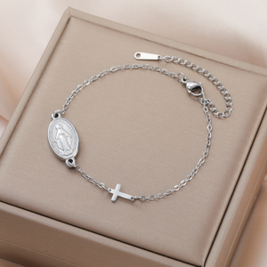 Pulseras con colgante de Cruz de La Virgen Marí<span class=keywords><strong>a</strong></span>, pulseras de cadena de cuentas de acero inoxidable para mujer, amuleto religioso, regalos de joyerí<span class=keywords><strong>a</strong></span> - Product Image 5