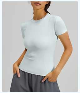 Lightweight Thin Solid Spandex Eco-Friendly Sports Regular Fit Yoga Wear Short-Sleeved Tops Women's Running Fitness T-Shirt - Product Image 5