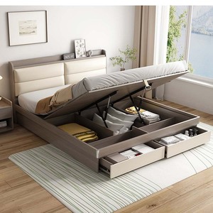 Lits en bois capitonnés multifonctions de luxe modernes de style Queen et King Size avec rangement Castle Jade Master - Product Image 3