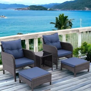 Mobilier d'extérieur moderne et luxueux jardin maison balcon artificiel plastique rotin repose-pieds de patio ensemble chaise et table - Product Image 2
