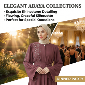 Abaya Musulmana con Pedrería para Mujer, con Cinturón y Mangas Anchas, Marca Privada - Product Image 5