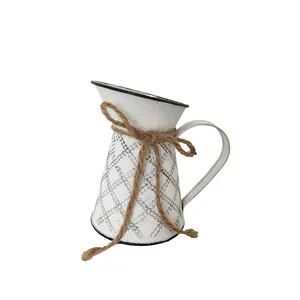 Jarra de agua Retro y elegante, galvanizada jarrón de superficie de metal, decoración de macetas de flores de estilo campestre, Cubo de metal blanco