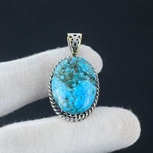 Colgante de Plata de Ley 925 con diseño vintage hecho a mano con piedras preciosas de turquesa, novedad, precio al por mayor para mujer - Product Image 3