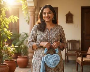 Bolso de Ganchillo con Adorno de Corazón – Bolso de Hombro Boho Azul Cielo Étnico y Elegante con Perlas y Dos Correas, Tejido con Cordón de Algodón - Product Image 6