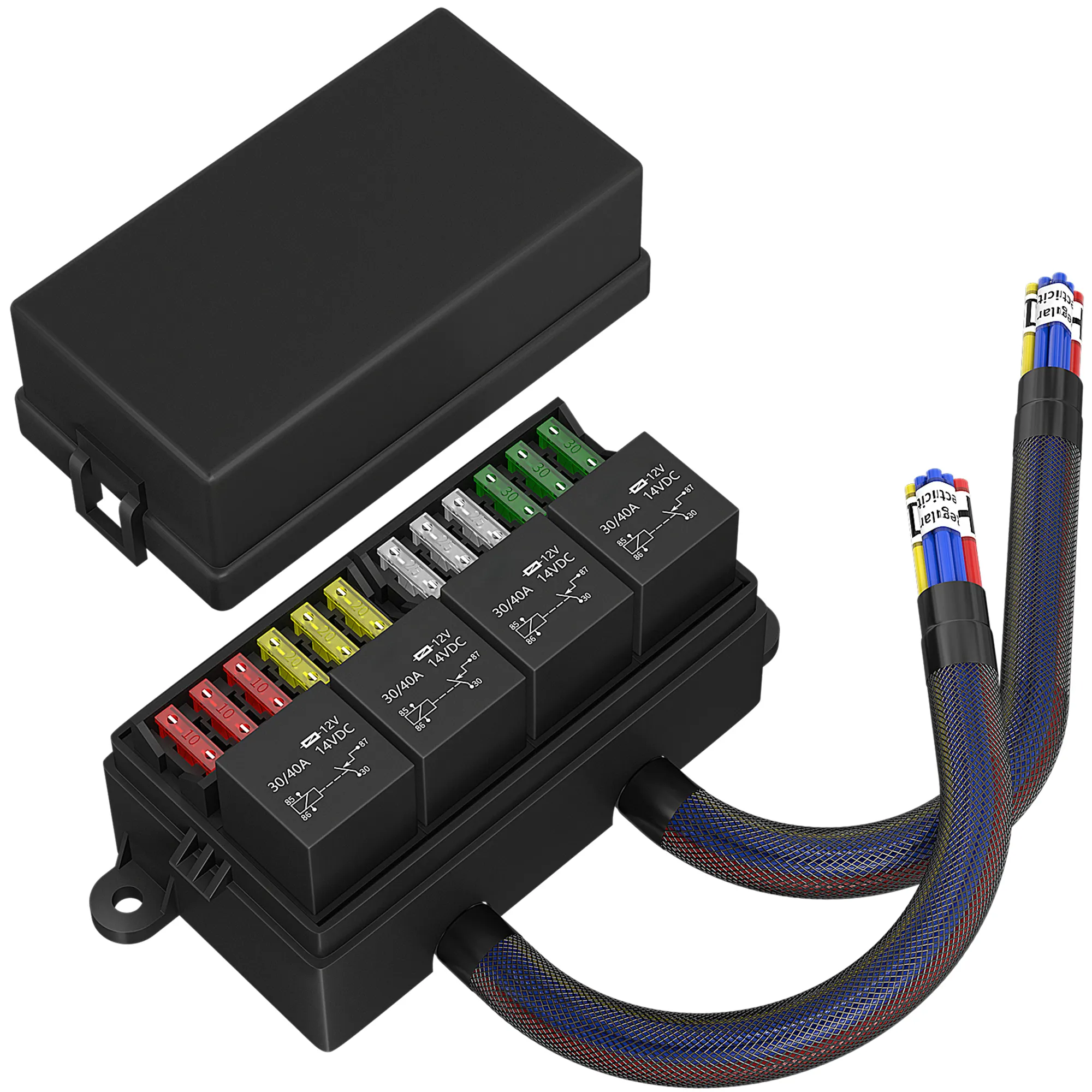 กล่องฟิวส์รีเลย์ฟิวส์4ขา12ทาง, กล่องฟิวส์รีเลย์แบบมีสาย12V atc/ato รีเลย์ตัวยึดฟิวส์สำหรับรถยนต์