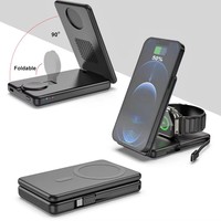 Nouveau chargeur sans fil magnétique 5000mAh 15W support pliable avec câble USB C pour charge rapide iPhone et pour Apple Watch