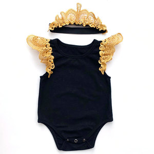 Newborn Cotton Flutter Lace Sleeve Romper and Tutu <b>Skirts</b> Set Headband Romper Tutu Baby Clothing Set - Product Image 3