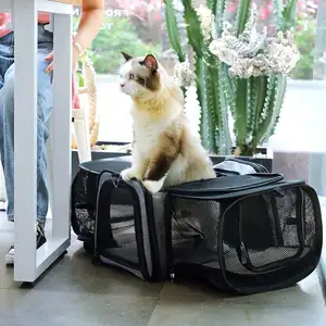 Tas Perjalanan Hewan Peliharaan, Kucing Sebagian Besar Penerbangan Disetujui Bahan Padat Dapat Dipanjangkan dengan 2 Ekstensi Besar untuk Hewan Peliharaan Hingga 18 Pon