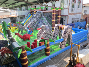 Structure gonflable commerciale avec toboggan et parcours d'obstacles, thème dinosaures, en PVC, garantie 5 ans, taille personnalisable - Product Image 2