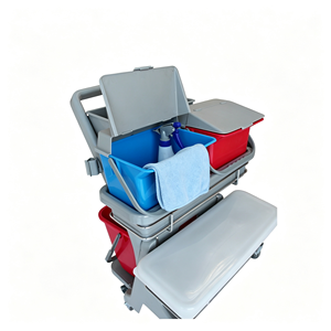 Chariot de ménage hôtelier commercial avec seaux amovibles, étagère de rangement, support à déchets et roues silencieuses - Product Image 4