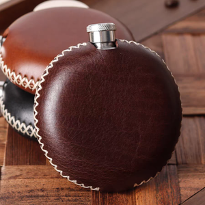 Mini Botella de Cadera de Cuero de Vaca Curtido Vegetal Premium, Estilo Americano Vintage, para Exteriores, para Hombres, Regalo Único para Padrinos de Boda - Product Image 1