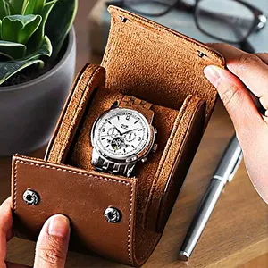 Jam tangan grosir casing travel 1/2/3 slot caja para reloj kustom portabel jam tangan mewah kotak penyimpanan jam tangan kulit