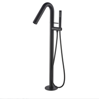 Robinet de baignoire autoportant, ensemble de robinets de douche et de baignoire autoportants, robinet de baignoire autoportant noir contemporain mélangeur d'eau chaude et froide en laiton