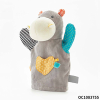 Marionnettes à doigts en peluche de dessin animé en gros, hippopotame gris, jouets personnalisés avec sonnette pour jeux interactifs d'intérieur