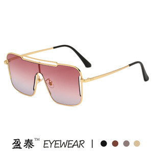 Yingtai Eyewear Oversized Gradient Sunglasses Gold <b>Frame</b> UV400 Protection Unisex Fashion Metal <b>Plastic</b> <b>Frame</b> - Product Image 5