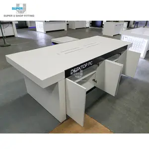 Soporte de exhibición para dispositivos electrónicos, Accesorios de escritorio personalizados para tienda de PC, diseño de madera para electrodomésticos, tableta de ordenador grande, muebles de tienda para Centro Comercial