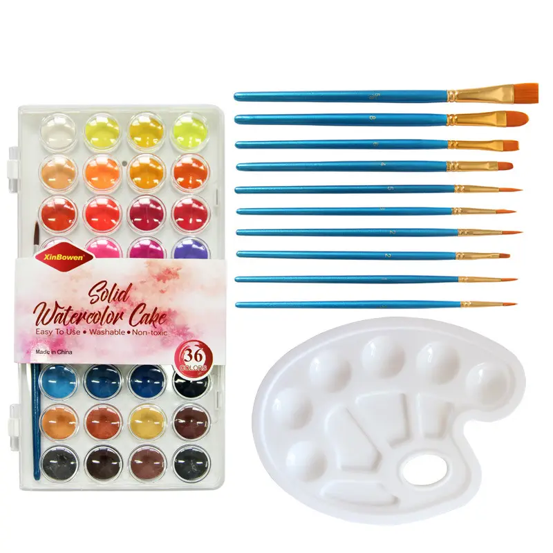 XinBowen Drawing Paint 36pcs Solid acquerello Cake Nylon Hair Artist Paint Brushes Set con Aircraft box e Palette